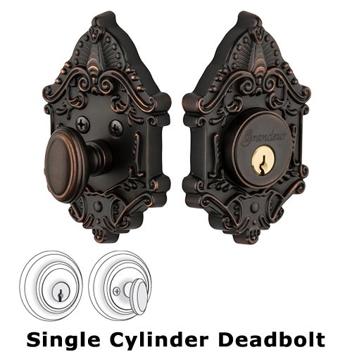 Grandeur Single Cylinder Deadbolt with Grande Victorian Plate in Timeless Bronze