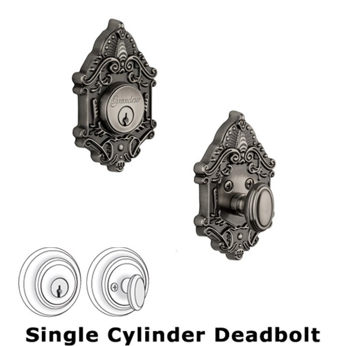 Single Deadbolt - Grande Victorian Deadbolt in Antique Pewter