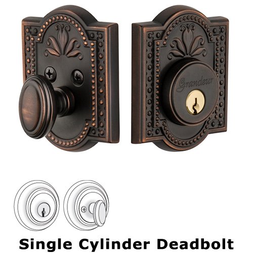 Grandeur Single Cylinder Deadbolt with Parthenon Plate in Timeless Bronze