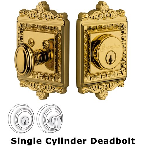 Grandeur Single Cylinder Deadbolt with Windsor Plate in Lifetime Brass