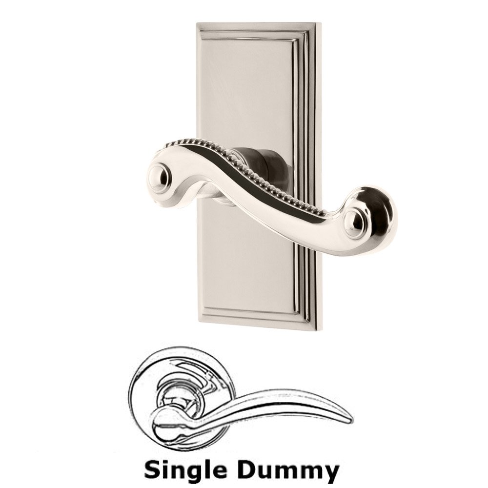 Single Dummy Carre Plate with Newport Left Handed Lever in Polished Nickel