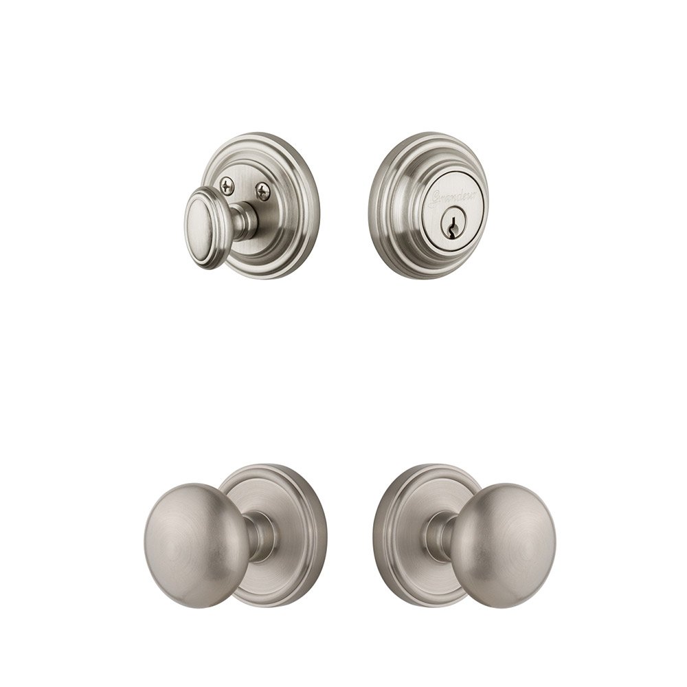 Georgetown Rosette With Fifth Avenue Knob & Matching Deadbolt In Satin Nickel