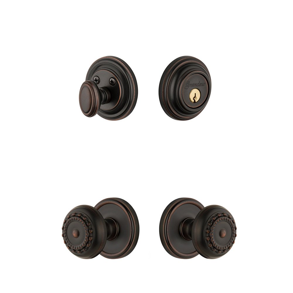 Georgetown Rosette With Parthenon Knob & Matching Deadbolt In Timeless Bronze