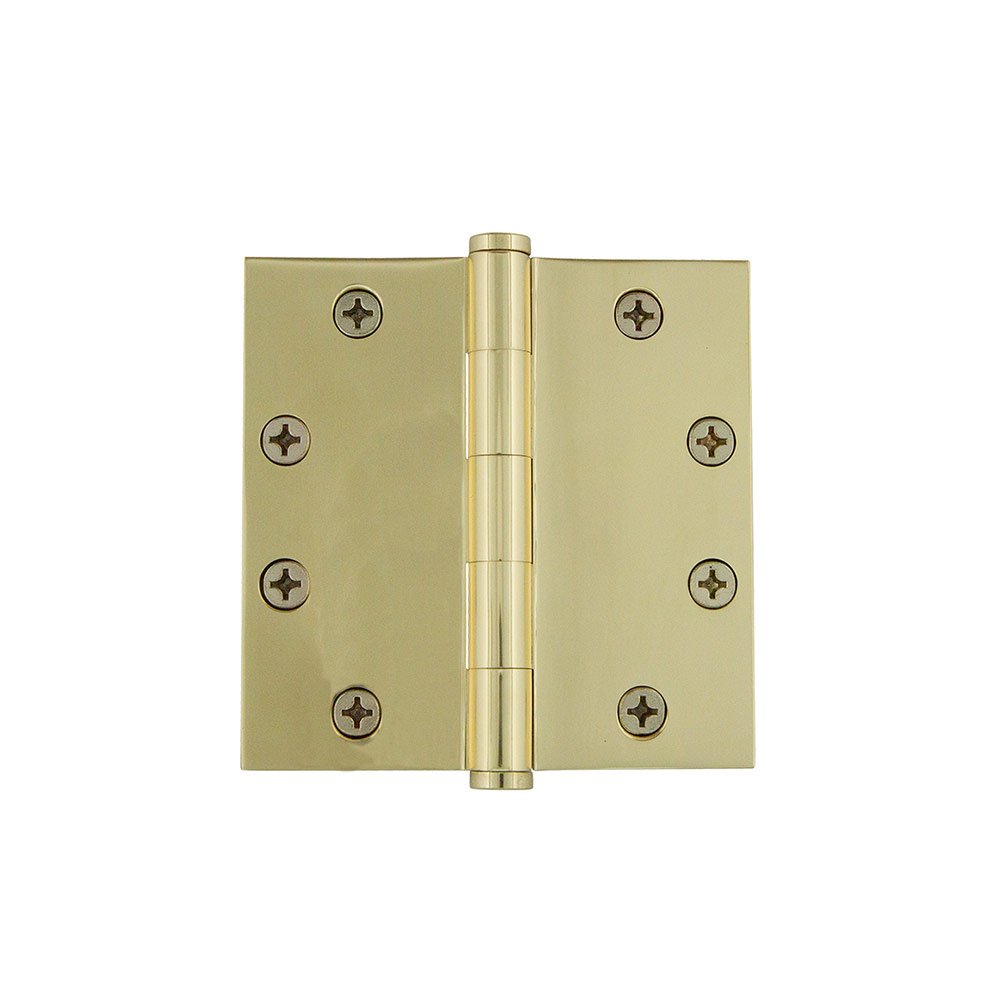 4 1/2" Button Tip Heavy Duty Hinge with Square Corners in Unlacquered Brass