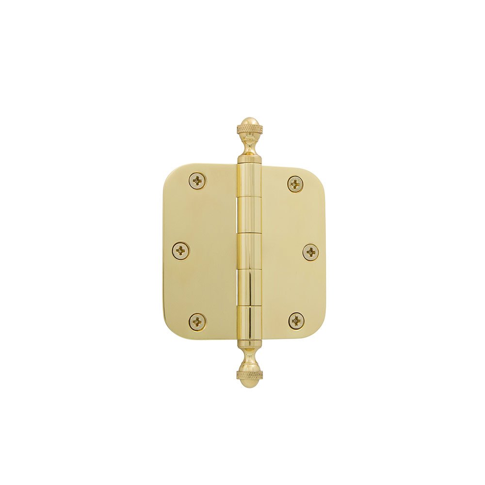3 1/2" Acorn Tip Residential Hinge with 5/8" Radius Corners in Polished Brass