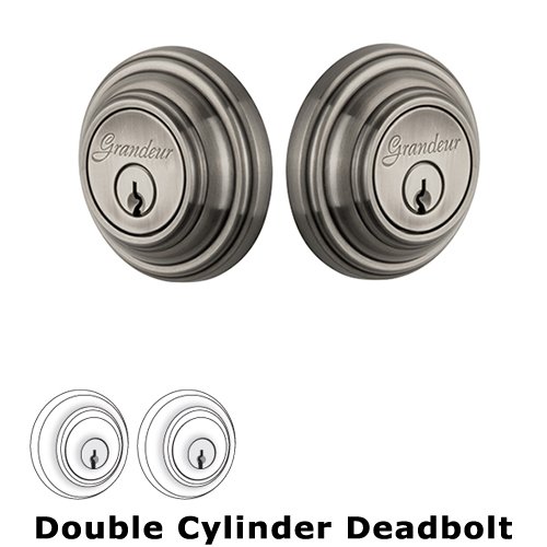 Grandeur Double Cylinder Deadbolt with Georgetown Plate in Antique Pewter