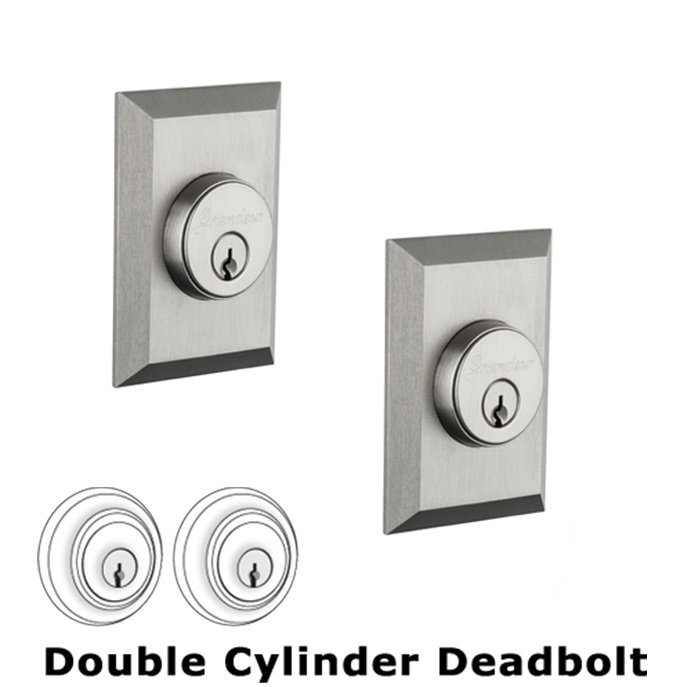 Grandeur Double Cylinder Deadbolt with Fifth Avenue Plate in Satin Nickel
