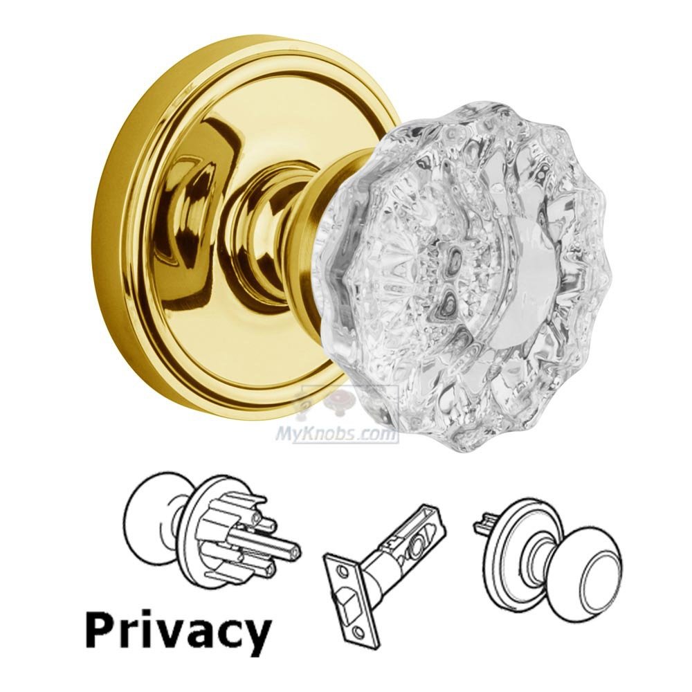 Privacy Knob - Georgetown Rosette with Fontainebleau Crystal Door Knob in Lifetime Brass
