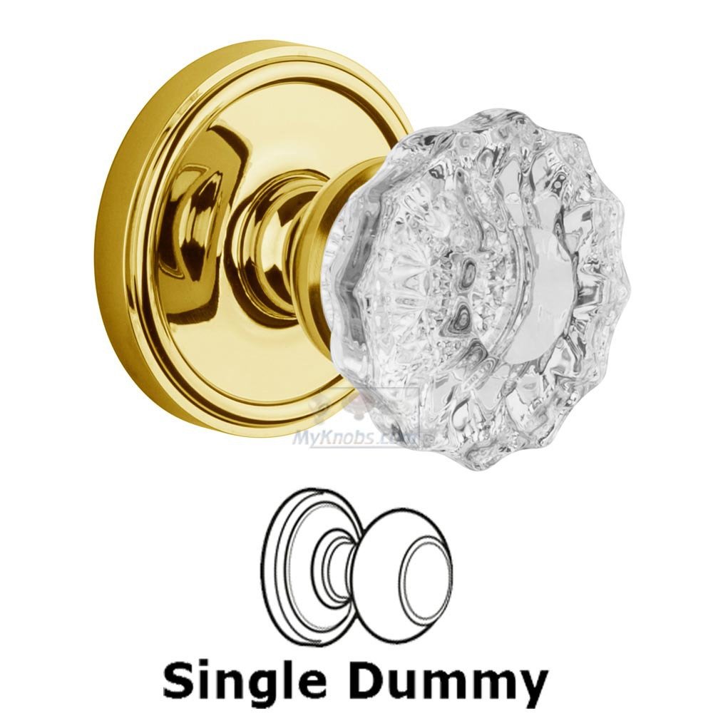 Single Dummy Knob - Georgetown Rosette with Fontainebleau Crystal Door Knob in Lifetime Brass