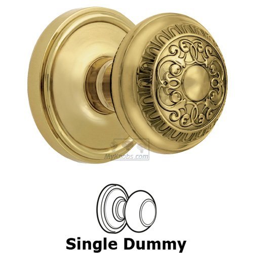 Single Dummy Knob - Georgetown Rosette with Windsor Door Knob in Lifetime Brass