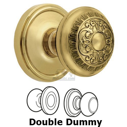 Double Dummy Knob - Georgetown Rosette with Windsor Door Knob in Lifetime Brass