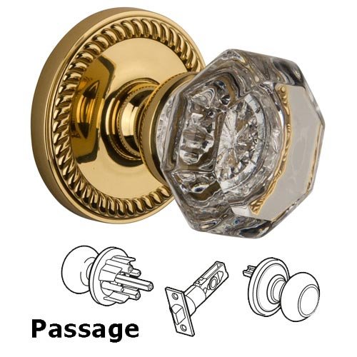Passage Knob - Newport Rosette with Chambord Crystal Door Knob in Lifetime Brass