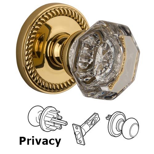 Privacy Knob - Newport Rosette with Chambord Crystal Door Knob in Lifetime Brass