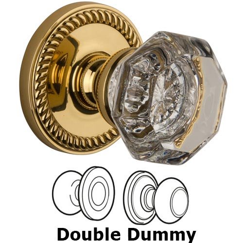 Double Dummy Knob - Newport Rosette with Chambord Crystal Door Knob in Lifetime Brass