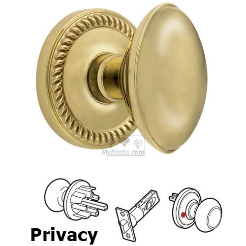 Privacy Knob - Newport Rosette with Eden Prairie Door Knob in Lifetime Brass