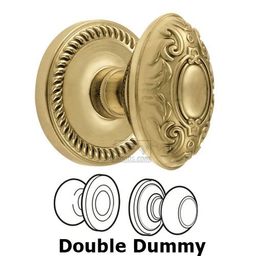 Double Dummy Knob - Newport Rosette with Grande Victorian Door Knob in Lifetime Brass