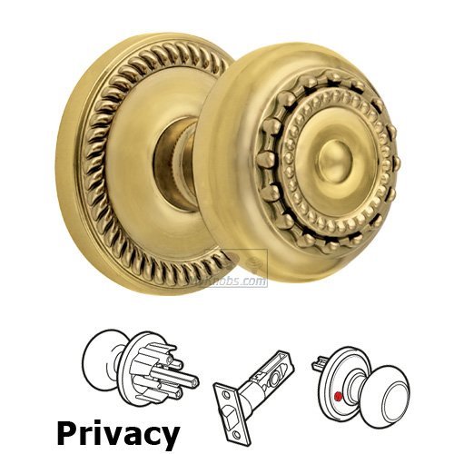 Privacy Knob - Newport Rosette with Parthenon Door Knob in Lifetime Brass