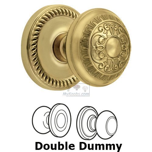 Double Dummy Knob - Newport Rosette with Windsor Door Knob in Lifetime Brass