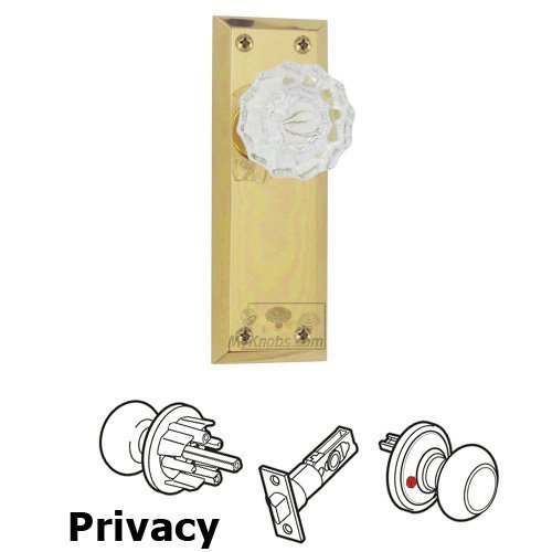 Privacy Knob - Fifth Avenue Plate with Fontainebleau Crystal Door Knob in Lifetime Brass