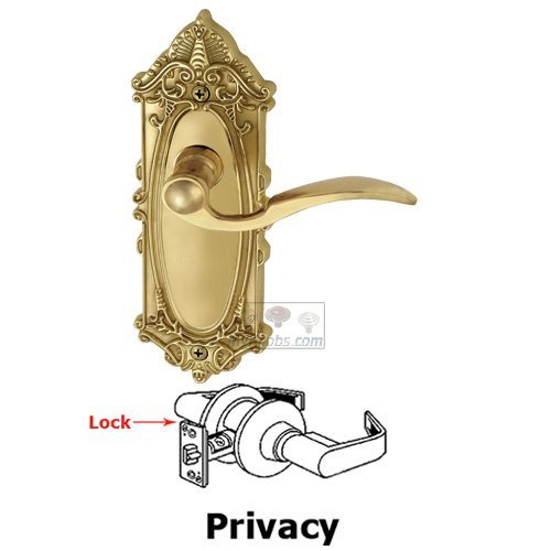 Privacy Lever - Grande Victorian Plate with Bellagio Door Lever in Lifetime Brass