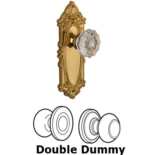 Double Dummy Knob - Grande Victorian Plate with Fontainebleau Door Knob in Lifetime Brass