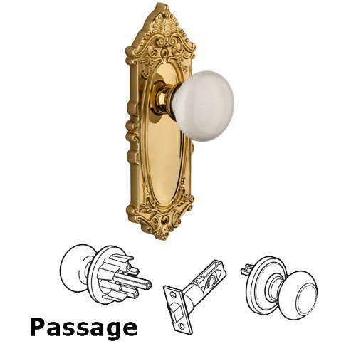 Passage Knob - Grande Victorian Plate with Hyde Park Door Knob in Lifetime Brass
