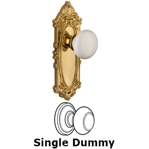 Single Dummy Knob - Grande Victorian Plate with Hyde Park Door Knob in Lifetime Brass