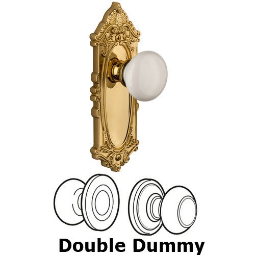 Double Dummy Knob - Grande Victorian Plate with Hyde Park Door Knob in Lifetime Brass