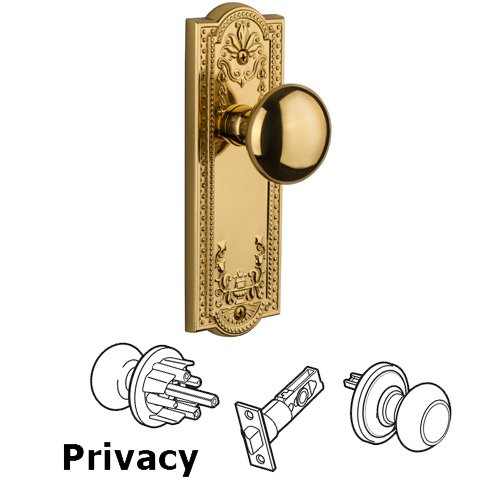 Privacy Knob - Parthenon Plate with Fifth Avenue Door Knob in Lifetime Brass