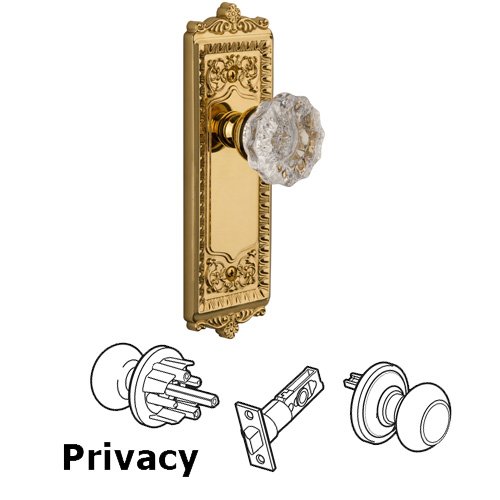 Privacy Knob - Windsor Plate with Fontainebleau Crystal Door Knob in Lifetime Brass