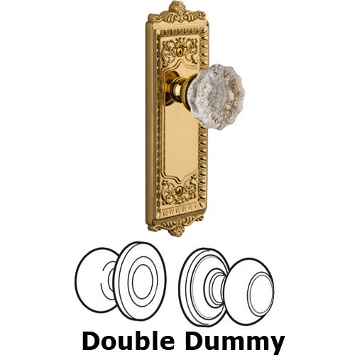 Double Dummy Knob - Windsor Plate with Fontainebleau Crystal Door Knob in Lifetime Brass