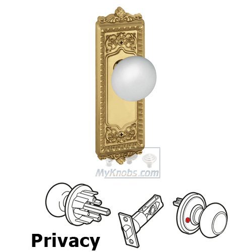 Privacy Knob - Windsor Plate with Hyde Park Door Knob in Lifetime Brass