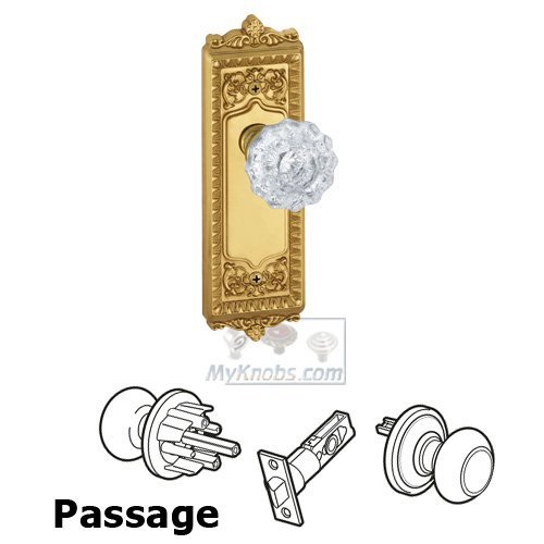 Passage Knob - Windsor Plate with Versailles Crystal Door Knob in Lifetime Brass
