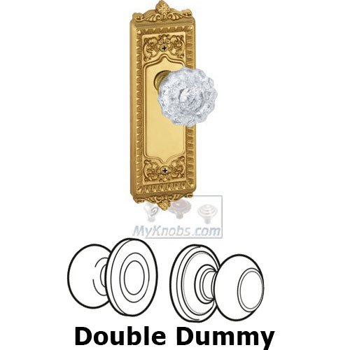 Double Dummy Knob - Windsor Plate with Versailles Crystal Door Knob in Lifetime Brass