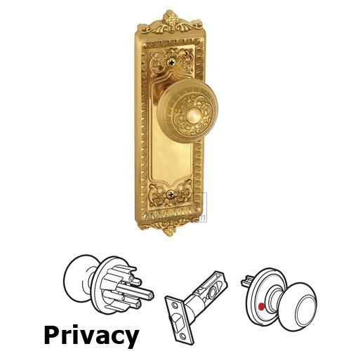 Privacy Knob - Windsor Plate with Windsor Door Knob in Lifetime Brass
