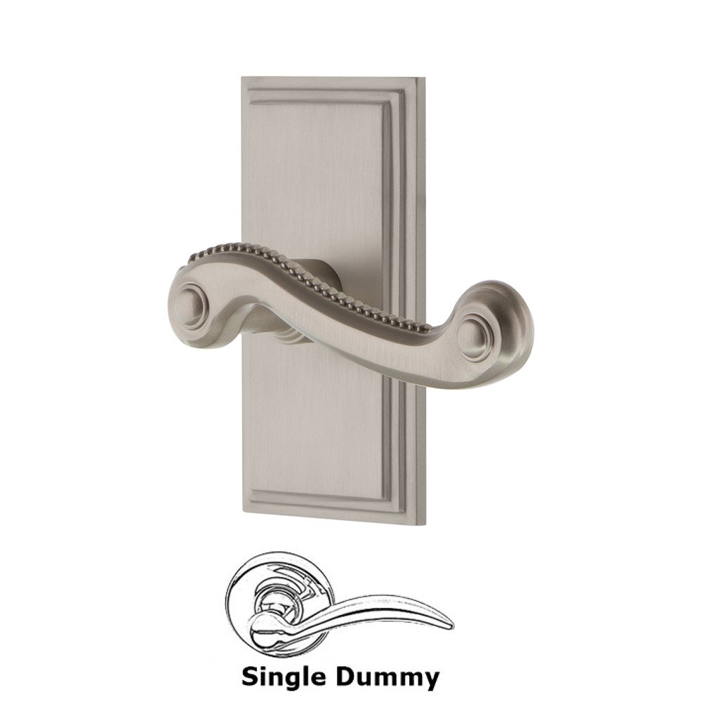 Single Dummy Carre Plate with Newport Right Handed Lever in Satin Nickel