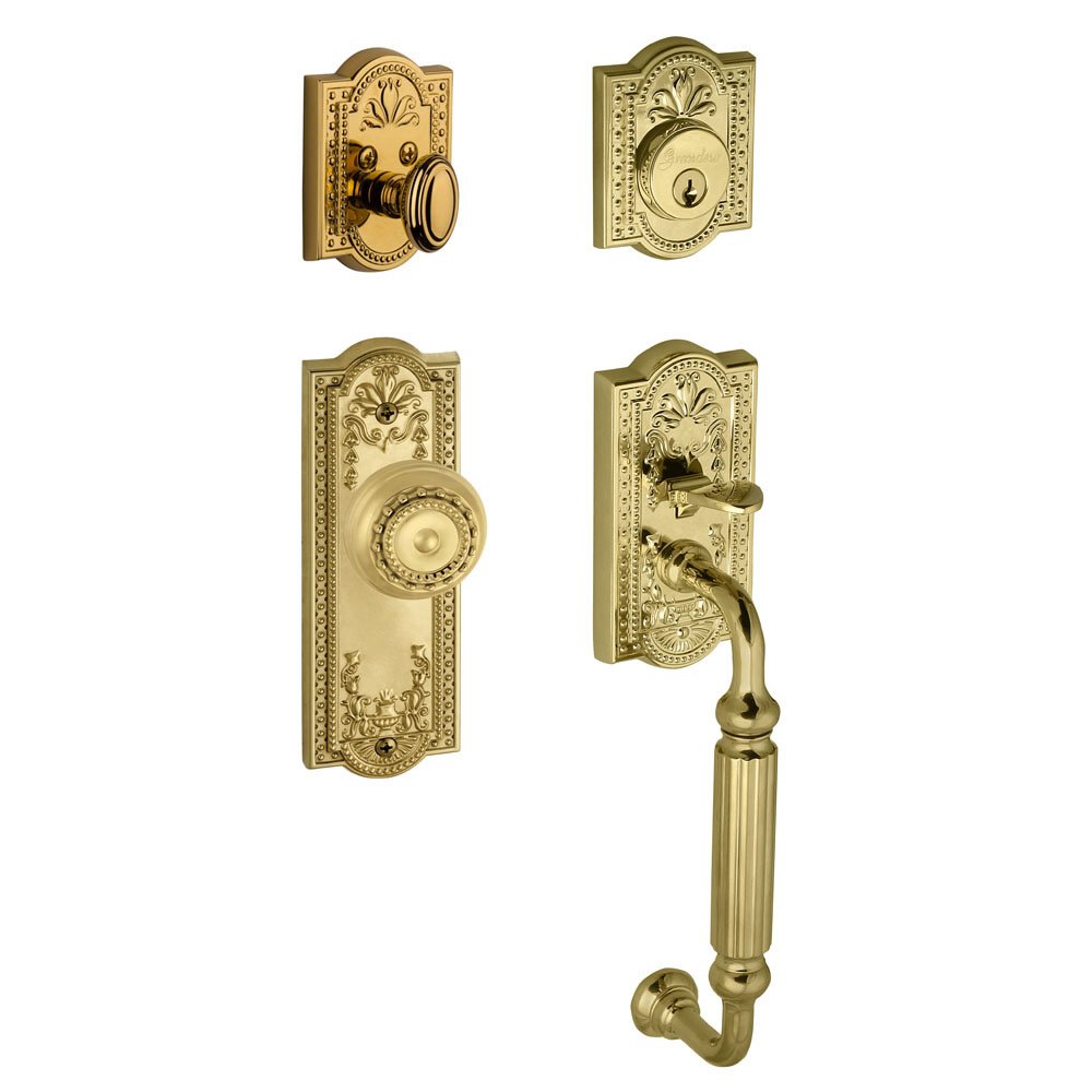 Parthenon with "F" Grip and Parthenon Door Knob in Lifetime Brass