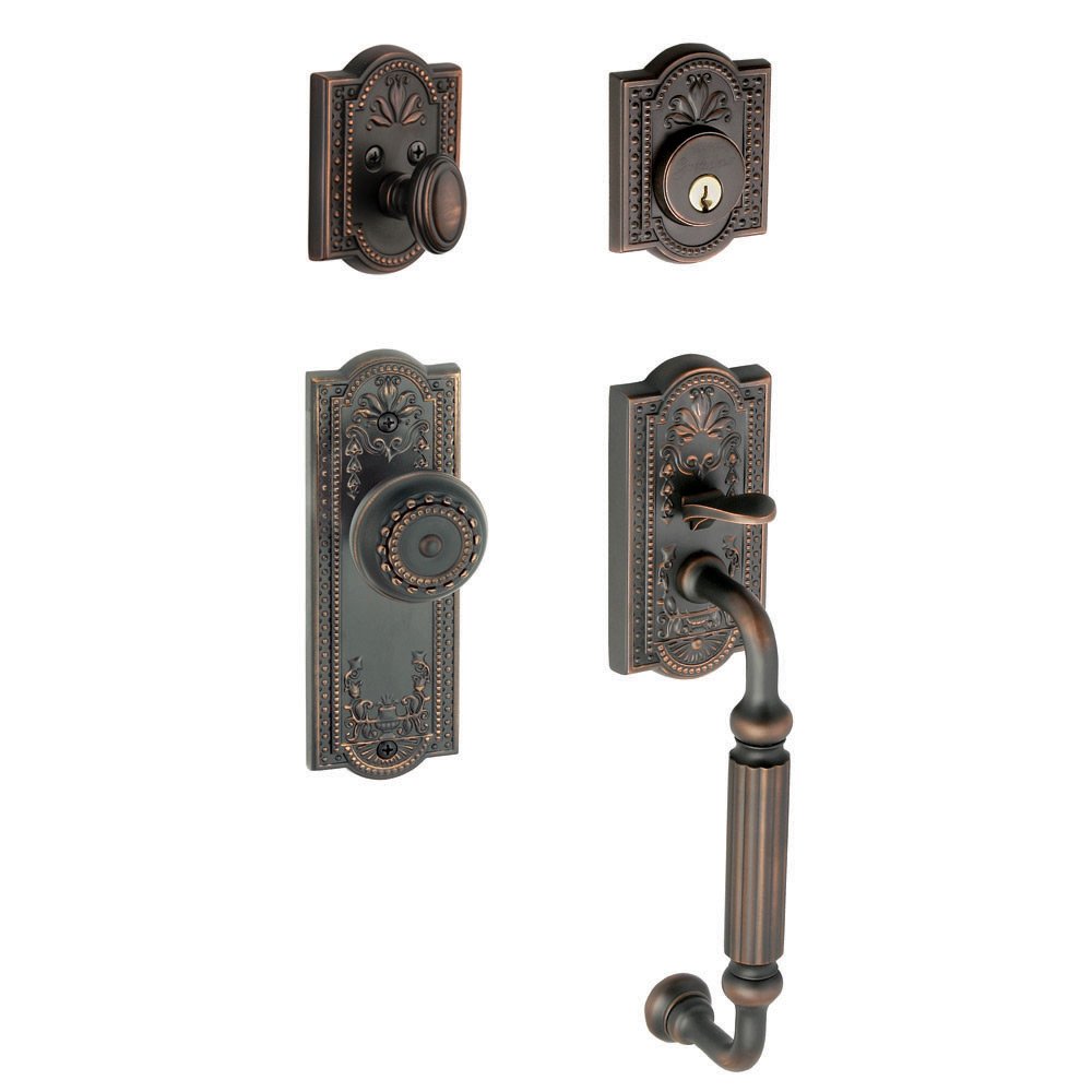 Parthenon with "F" Grip and Parthenon Door Knob in Timeless Bronze