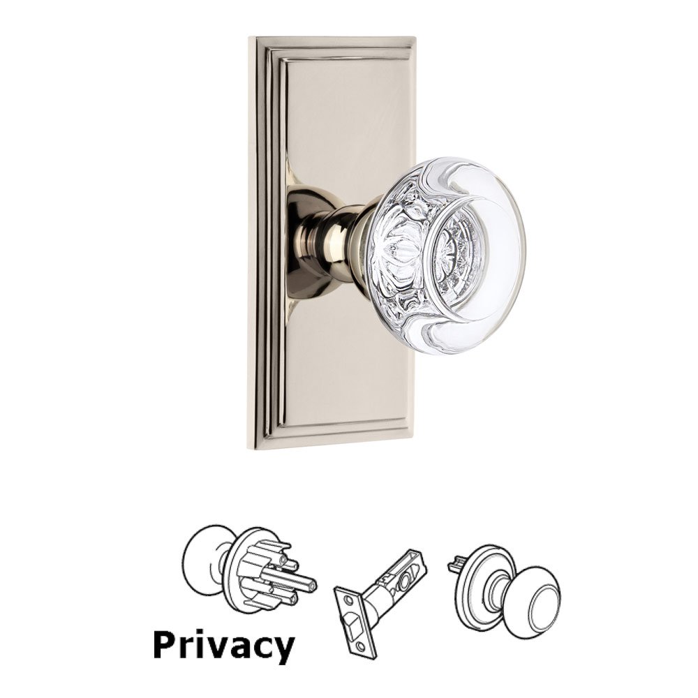 Grandeur Carre Plate Privacy with Bordeaux Crystal Knob in Polished Nickel