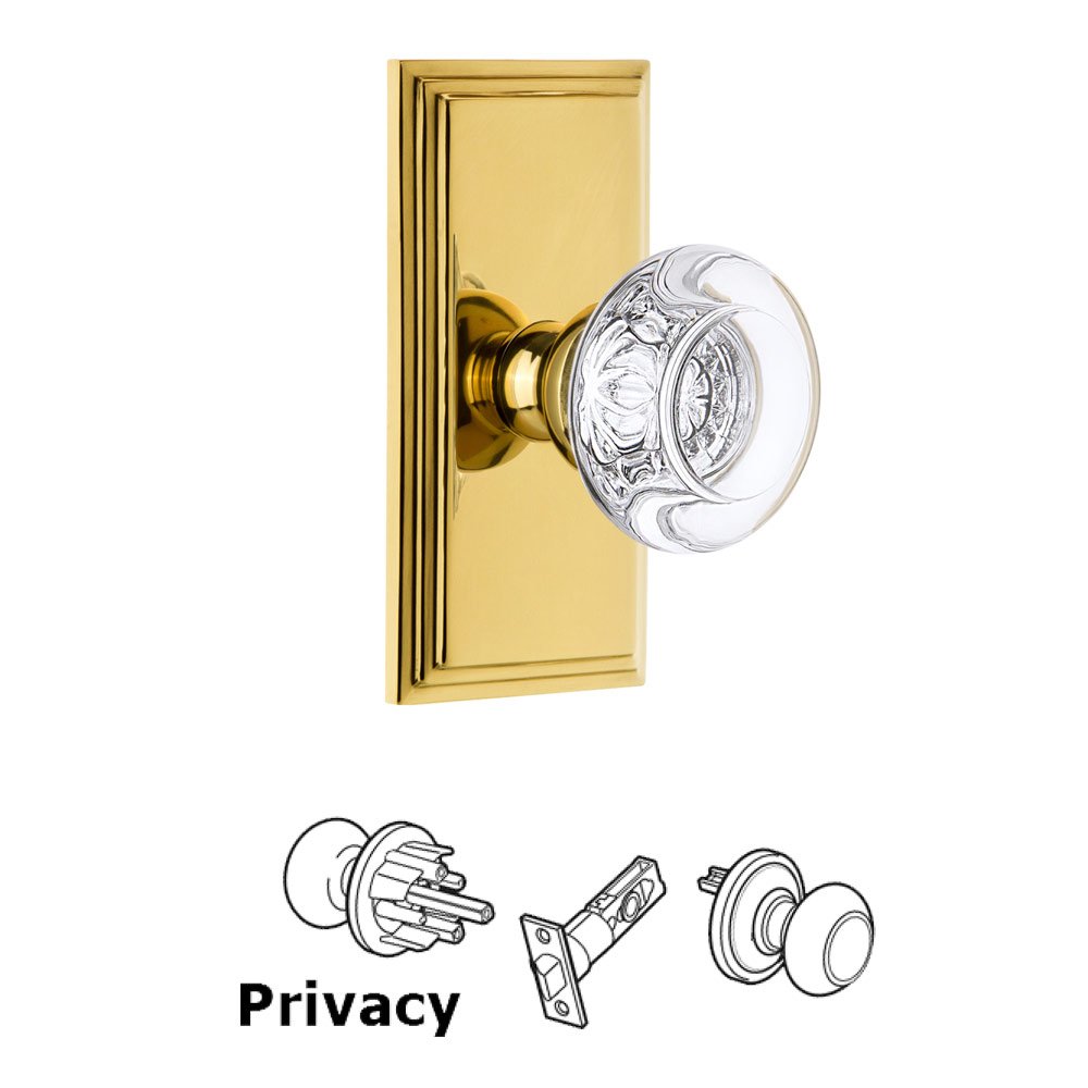 Grandeur Carre Plate Privacy with Bordeaux Crystal Knob in Polished Brass