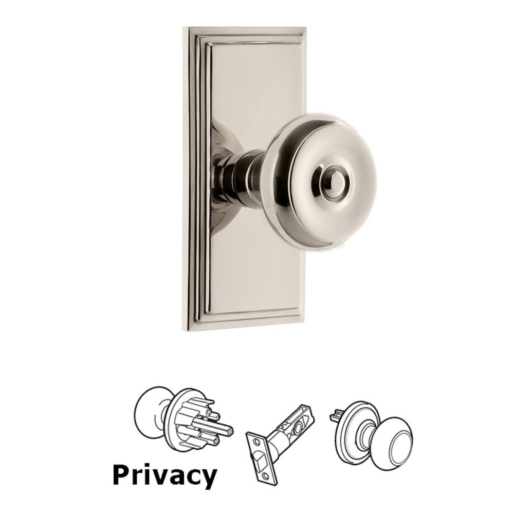 Grandeur Carre Plate Privacy with Bouton Knob in Polished Nickel