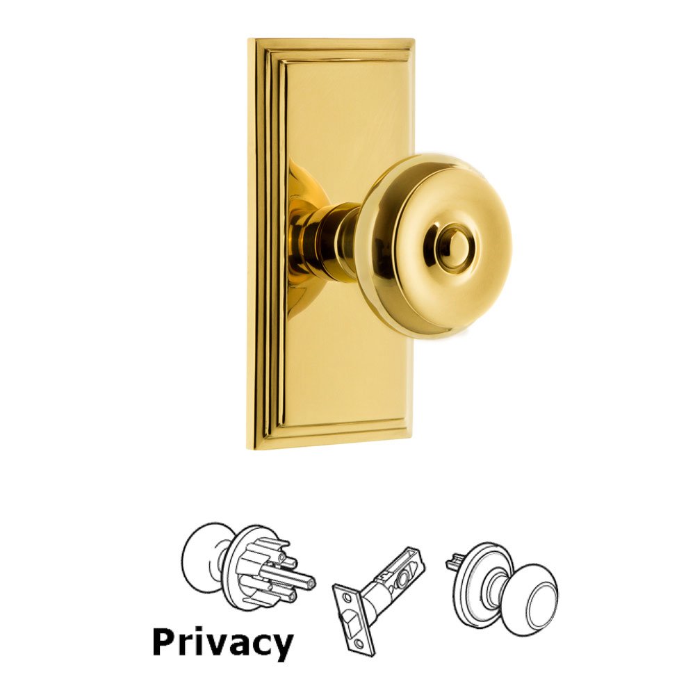 Grandeur Carre Plate Privacy with Bouton Knob in Lifetime Brass