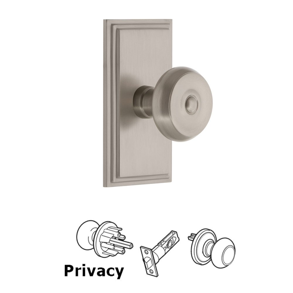 Grandeur Carre Plate Privacy with Bouton Knob in Satin Nickel