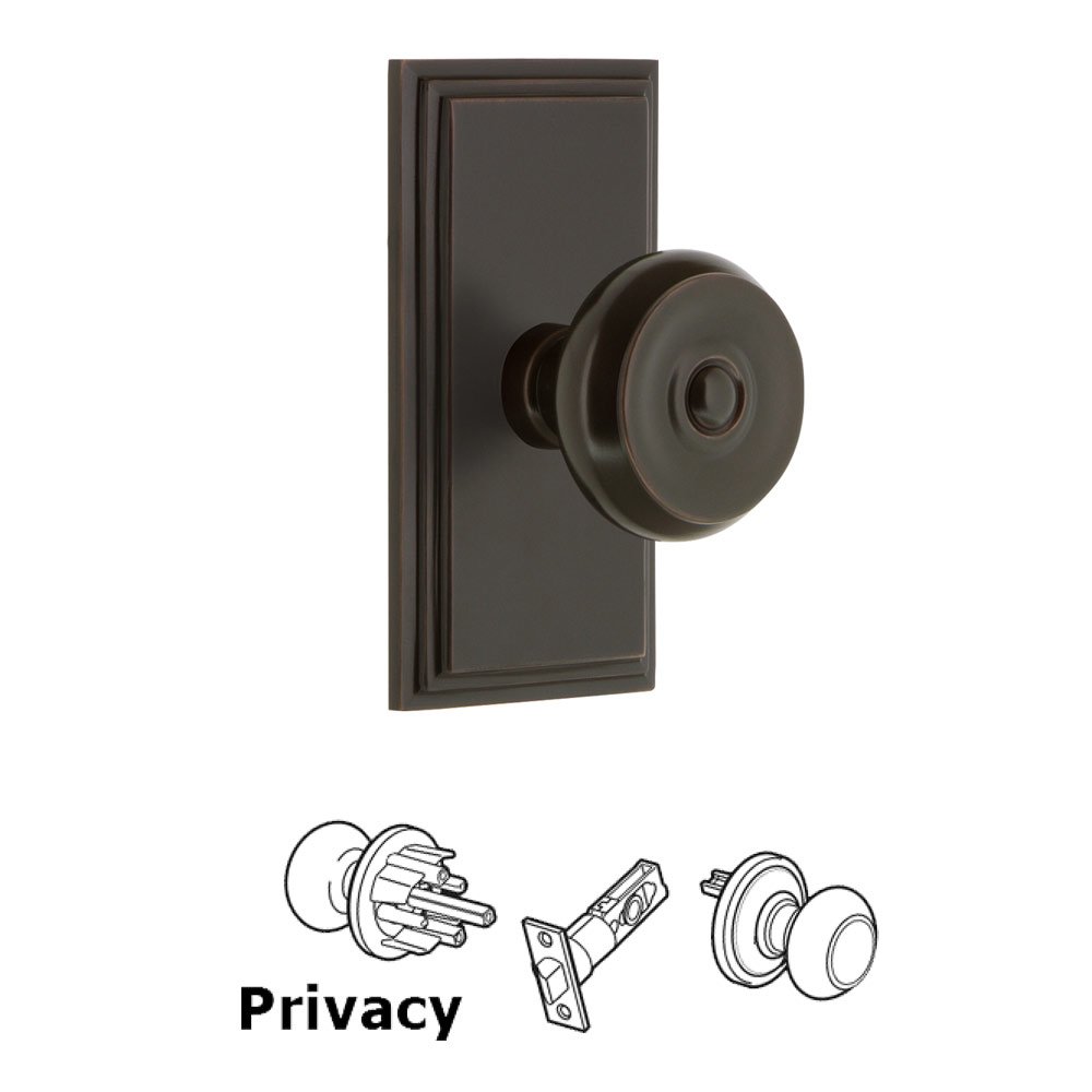 Grandeur Carre Plate Privacy with Bouton Knob in Timeless Bronze