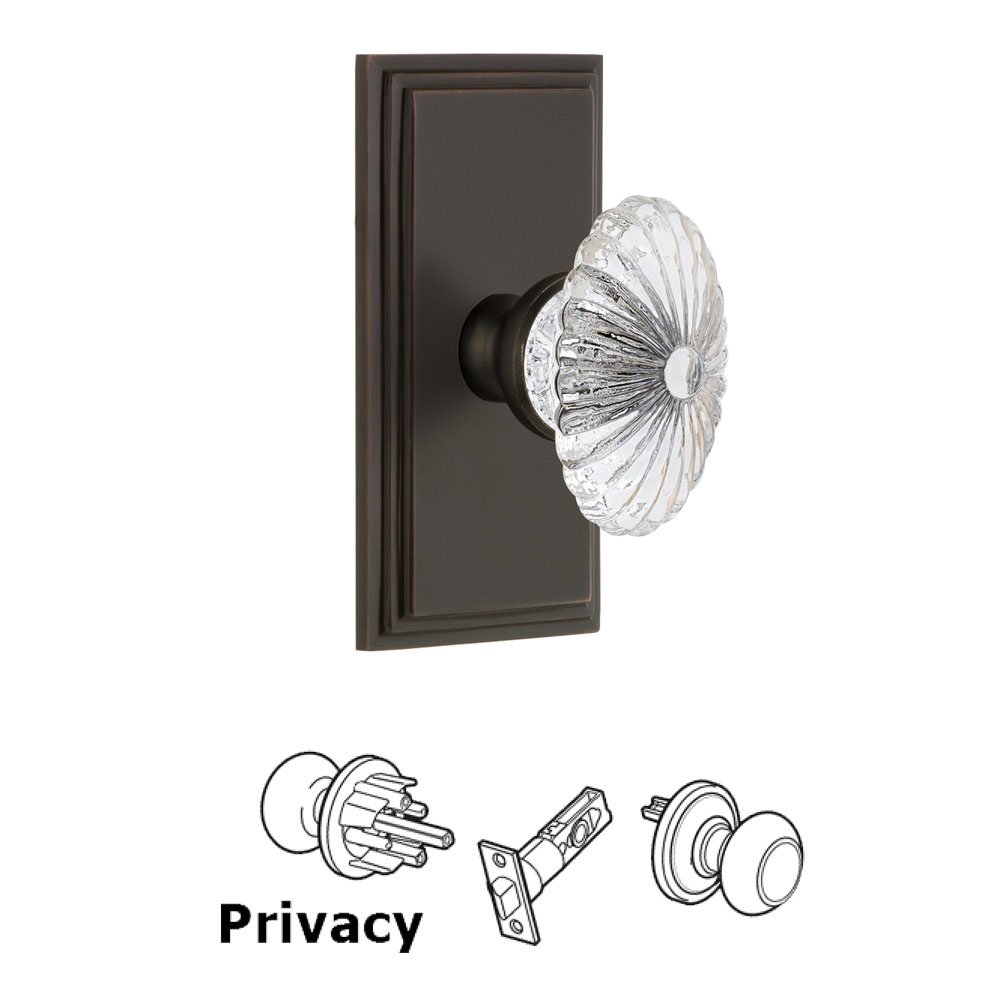Grandeur Carre Plate Privacy with Burgundy Crystal Knob in Timeless Bronze