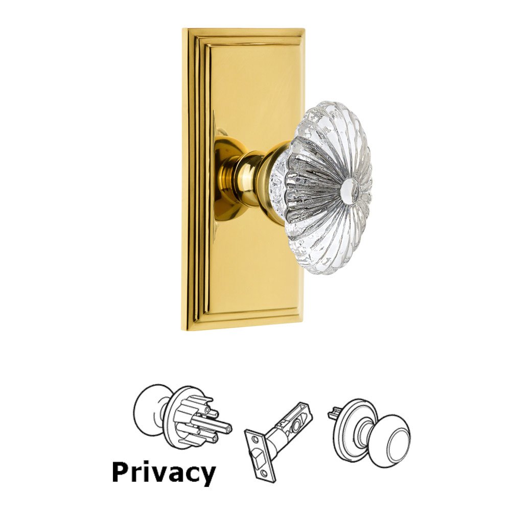 Grandeur Carre Plate Privacy with Burgundy Crystal Knob in Polished Brass