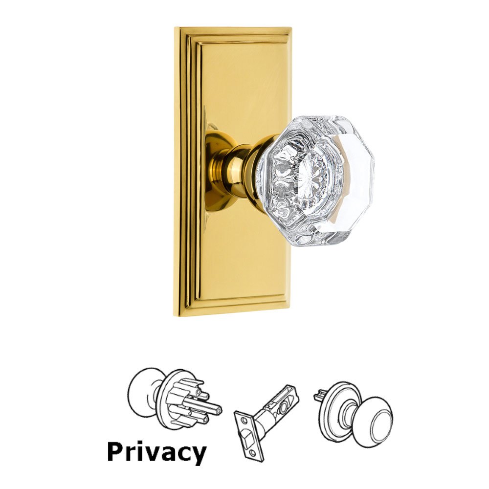 Grandeur Carre Plate Privacy with Chambord Crystal Knob in Polished Brass