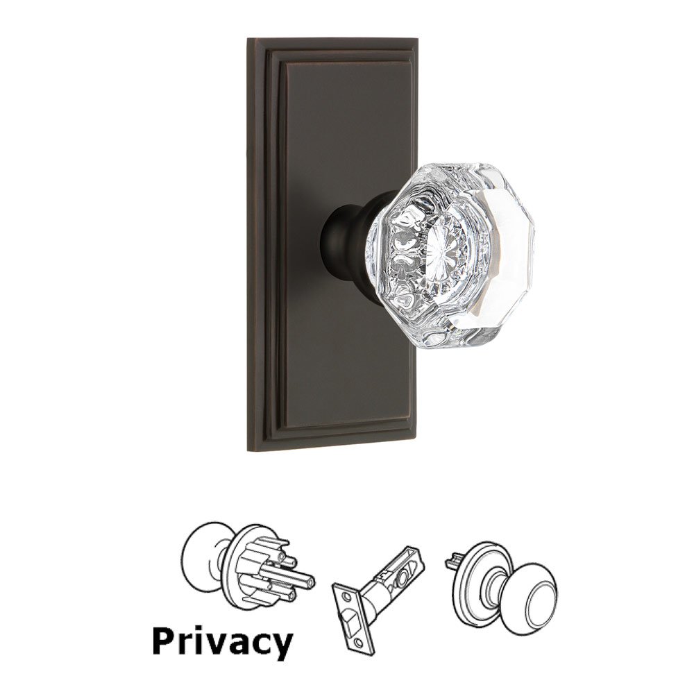 Grandeur Carre Plate Privacy with Chambord Crystal Knob in Timeless Bronze