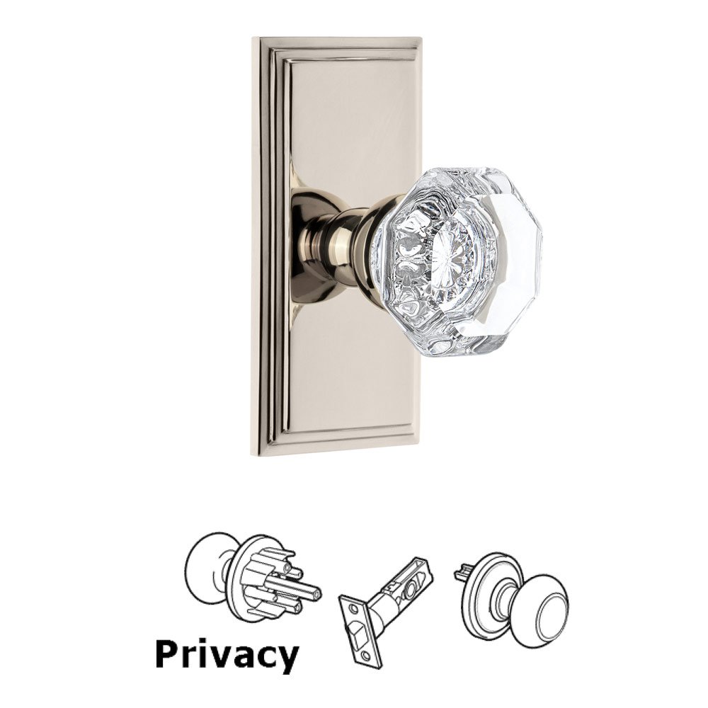 Grandeur Carre Plate Privacy with Chambord Crystal Knob in Polished Nickel