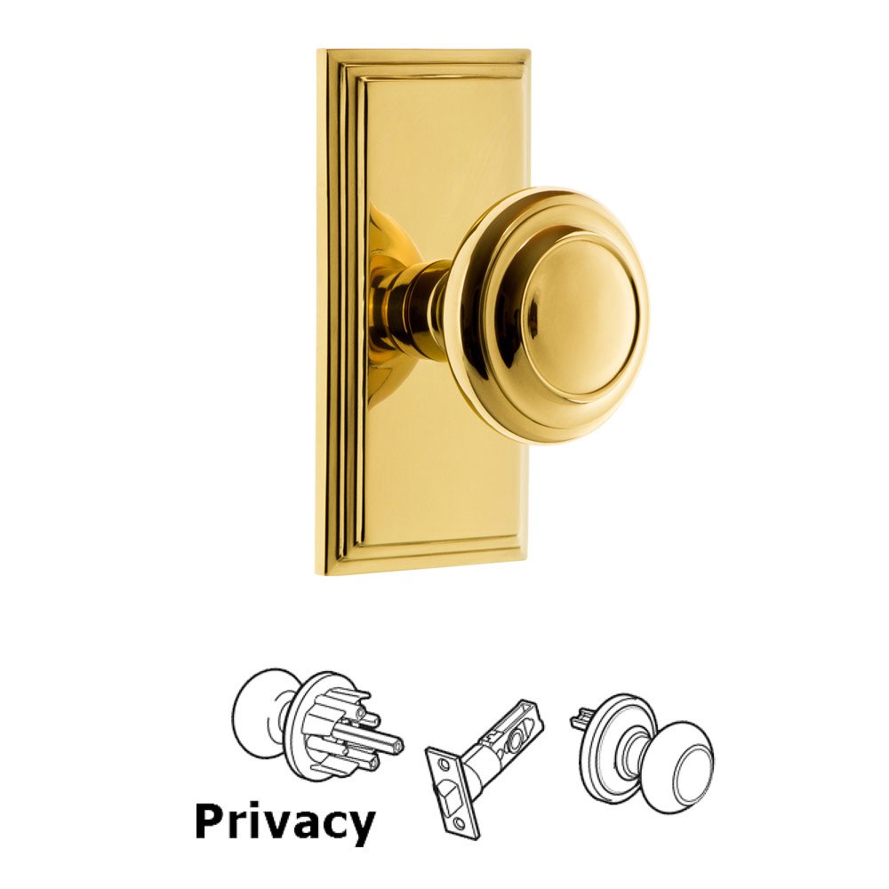 Grandeur Carre Plate Privacy with Circulaire Knob in Polished Brass